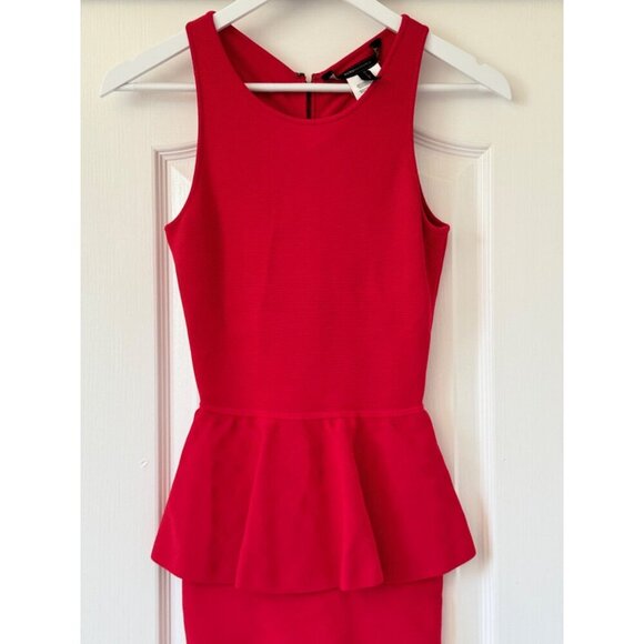 BCBGMaxAzaria Poppy Red Peplum Sleeveless Mini Dress XS  90% Rayon 9% Nylon 1% S - Picture 6 of 16